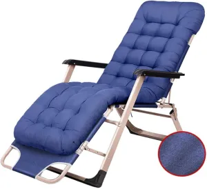 Reclining Outdoor Folding Chairs Lounge Chair Simple Folding Chair,Adjustable Folding Recliner Lounge Chair Outdoor Resting Deck Chair Lounge Patio Chair (Color : Blue Cushion)