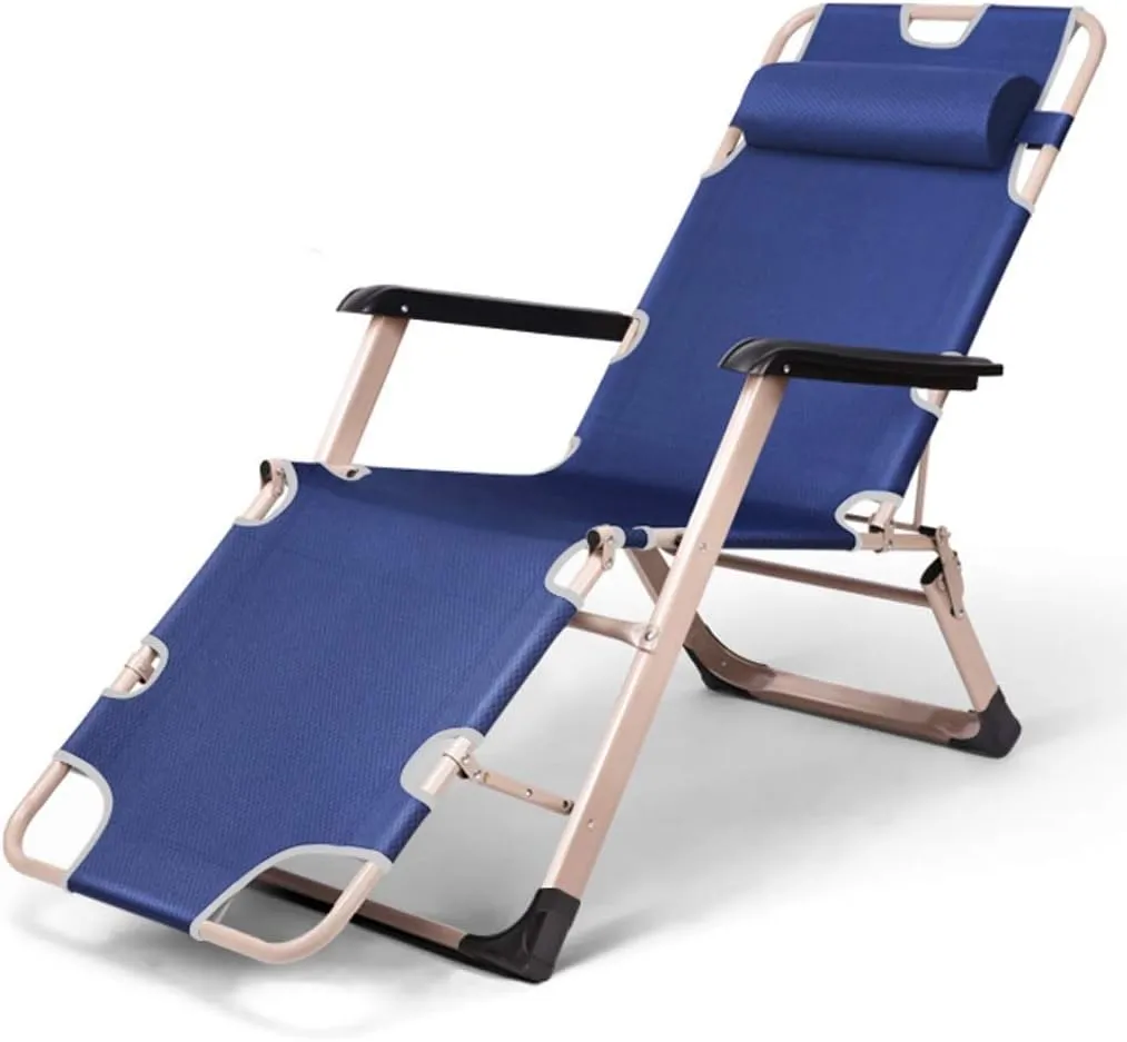 Reclining Outdoor Folding Chairs Lounge Chair Simple Folding Chair,Adjustable Folding Recliner Lounge Chair Outdoor Resting Deck Chair Lounge Patio Chair (Color : Blue Cushion)