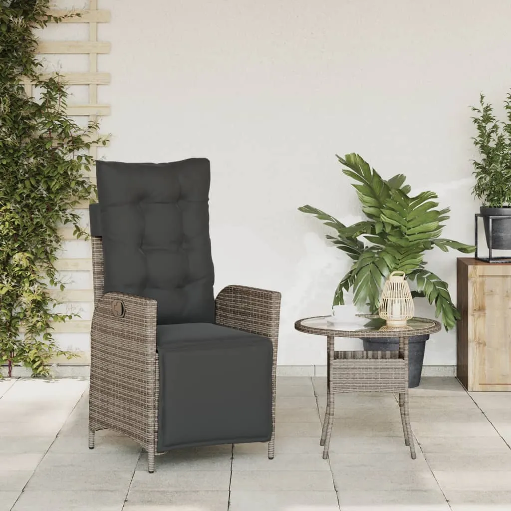 Reclining Patio Chair with Footrest Gray Poly Rattan