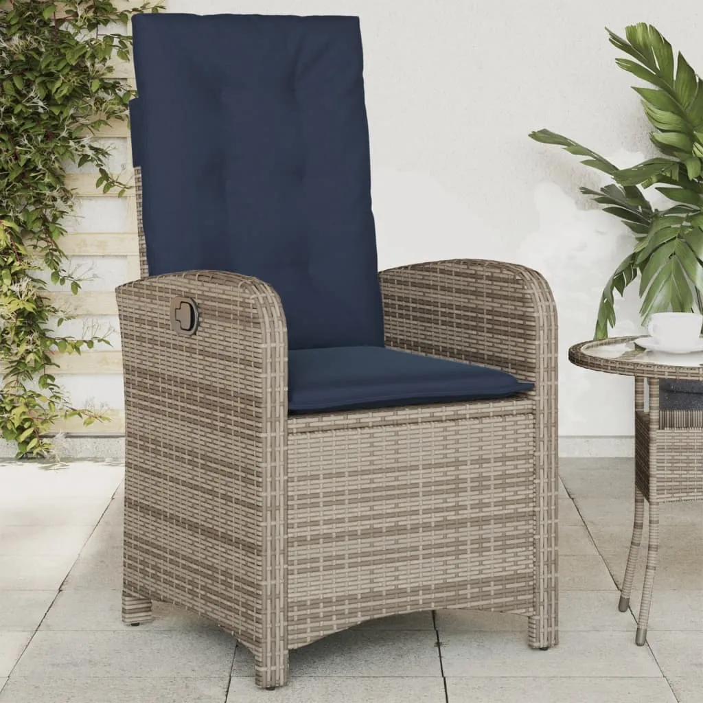 Reclining Patio Chairs 2 pcs with Cushions Gray Poly Rattan