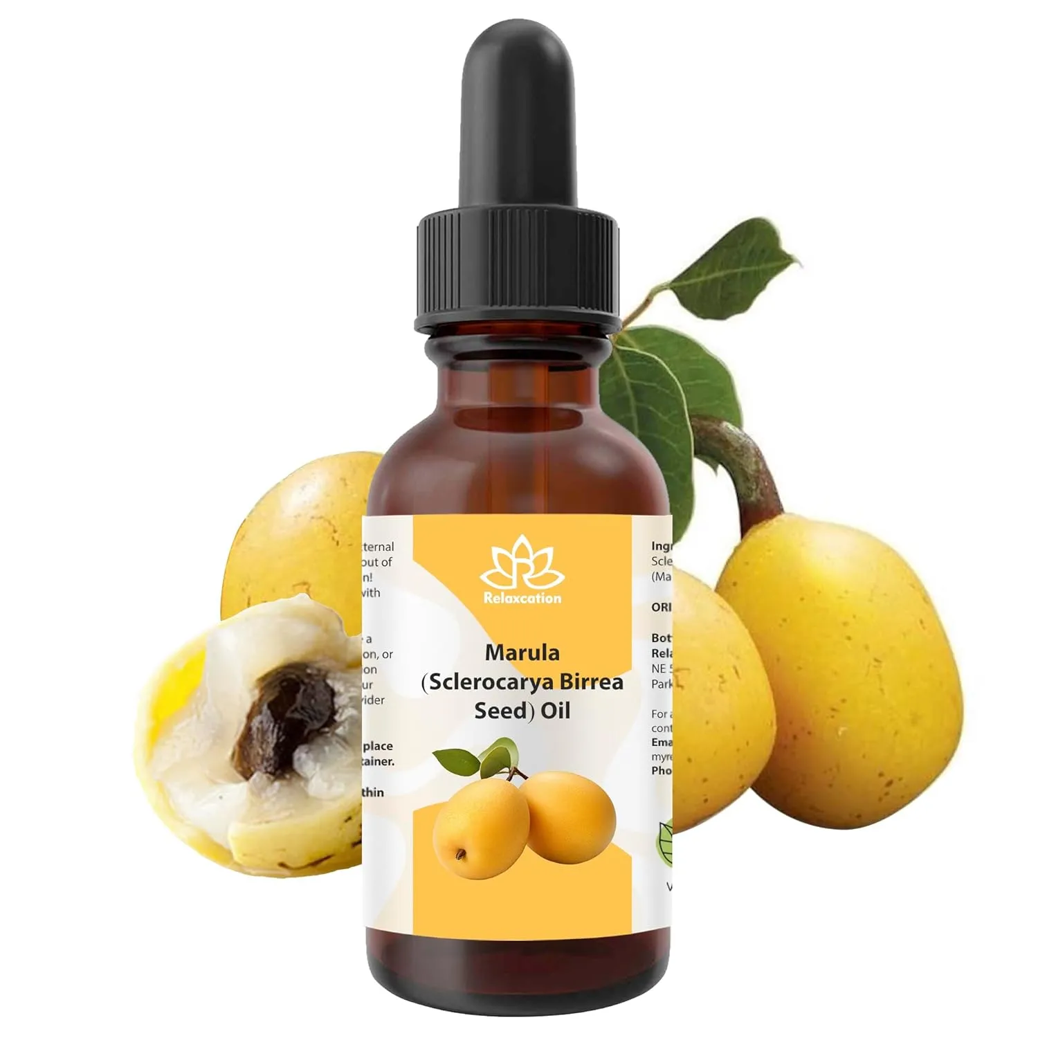 Relaxcation Marula Oil – Cold Pressed Organic Oil from Sclerocarya Birrea Seeds | Pure Extract for Hair, Face, Nail & Body | Unrefined, Vegan, Hydrating, Travel Size Glass Bottle 4 oz