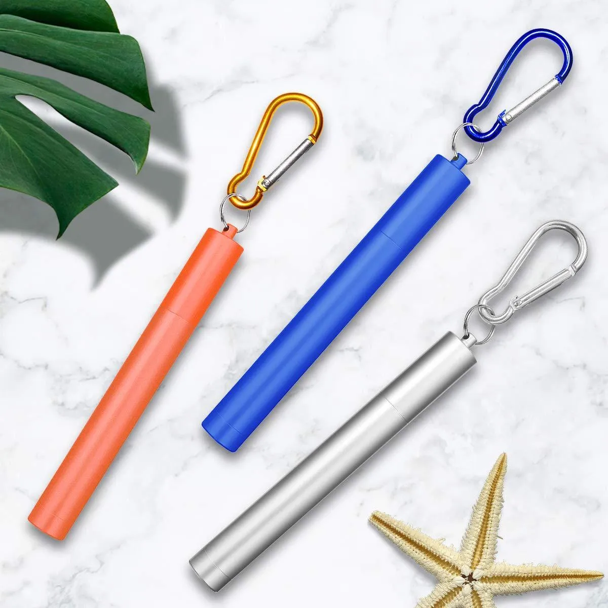 Reusable Collapsible Straw Folding Telescopic Stainless Steel Metal Drinking Straws Portable Kit with Cleaning Brush & Carrying Case & Silicone Tips & Keychain for Home & Office & Travel(Red)
