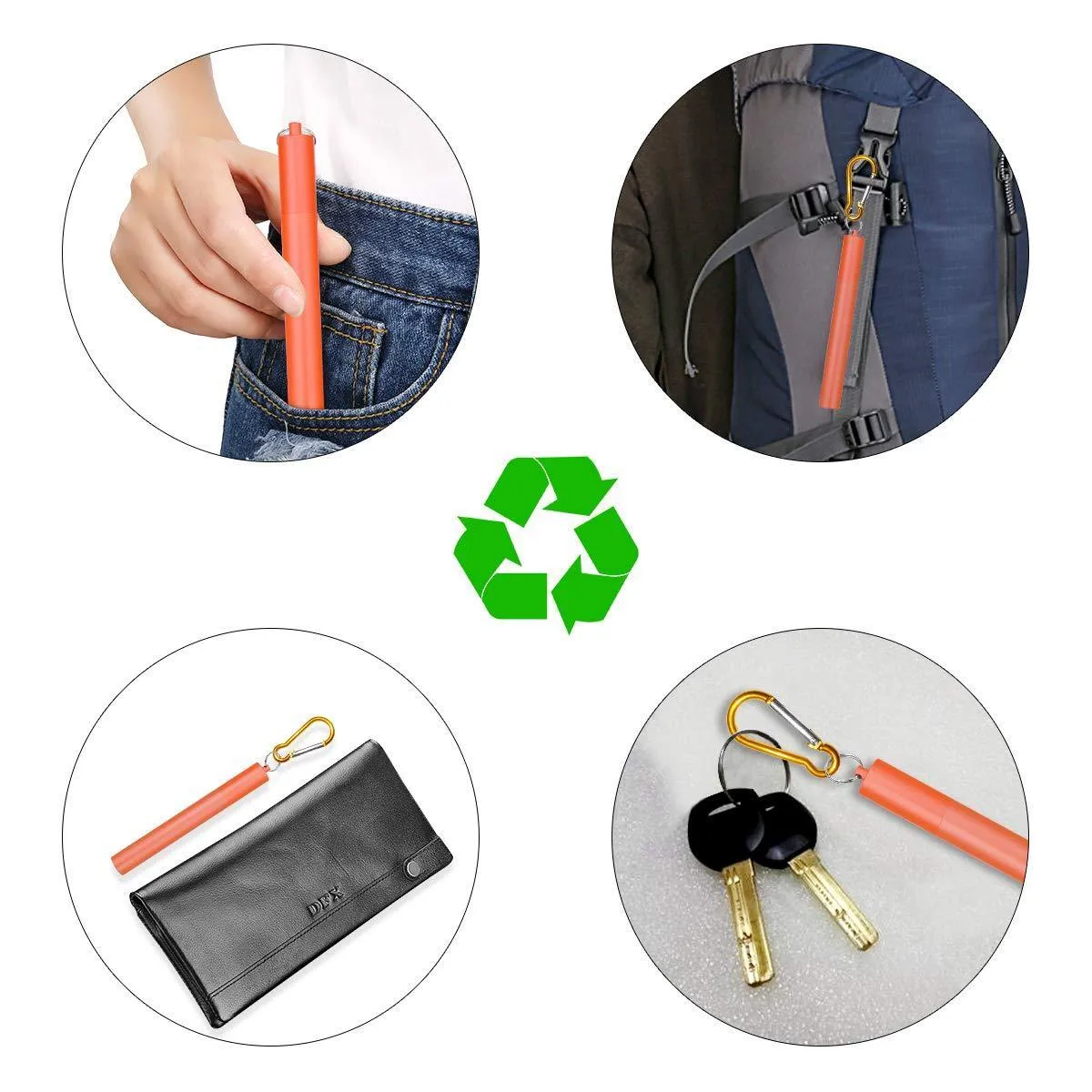 Reusable Collapsible Straw Folding Telescopic Stainless Steel Metal Drinking Straws Portable Kit with Cleaning Brush & Carrying Case & Silicone Tips & Keychain for Home & Office & Travel(Red)