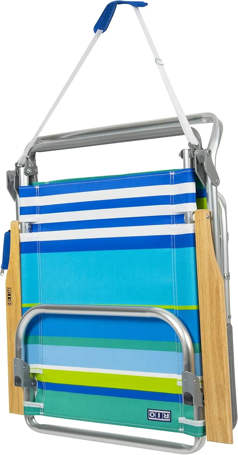 RIO beach Classic 5-Position Lay-Flat Folding Beach Chair, 30.8" x 24.75" x 29.5", Cool Blue Stripes, Pink/White/Beige/Black, 1 Count (Pack of 1)