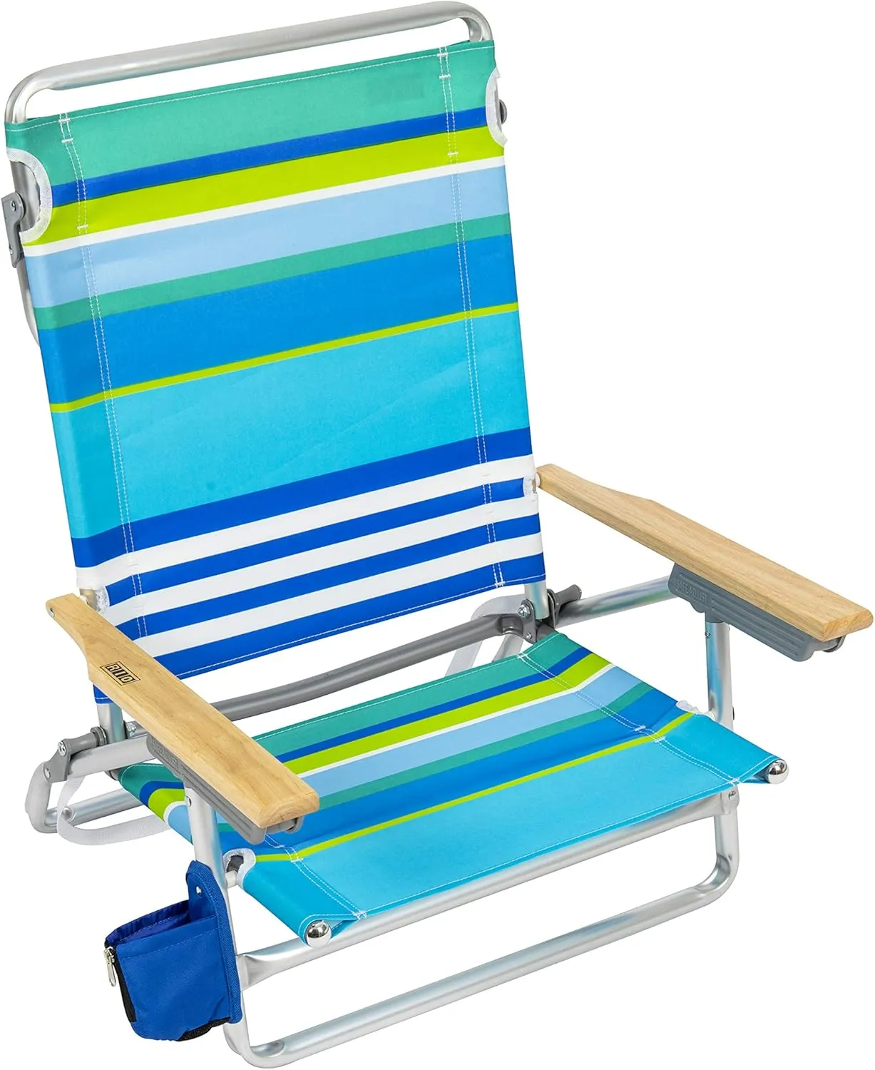 RIO beach Classic 5-Position Lay-Flat Folding Beach Chair, 30.8" x 24.75" x 29.5", Cool Blue Stripes, Pink/White/Beige/Black, 1 Count (Pack of 1)