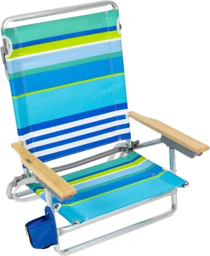 RIO beach Classic 5-Position Lay-Flat Folding Beach Chair, 30.8" x 24.75" x 29.5", Cool Blue Stripes, Pink/White/Beige/Black, 1 Count (Pack of 1)