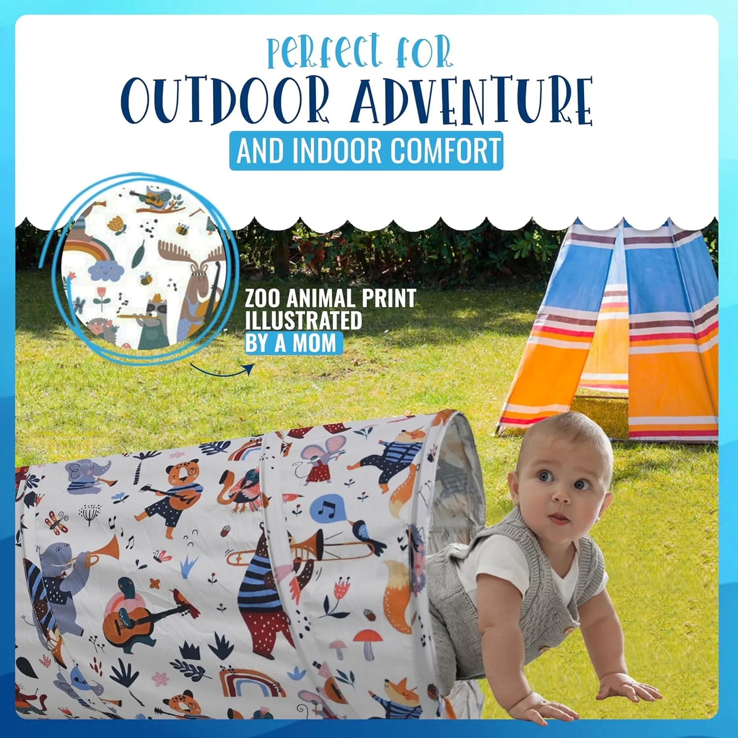 River & Aria Co Baby Play Tunnel - 6ft Indoor & Outdoor Pop Up Play Tunnel for Toddlers 2-6 - Interactive Hide-and-Seek Crawling Tunnels for Children (Animals Tunnel)