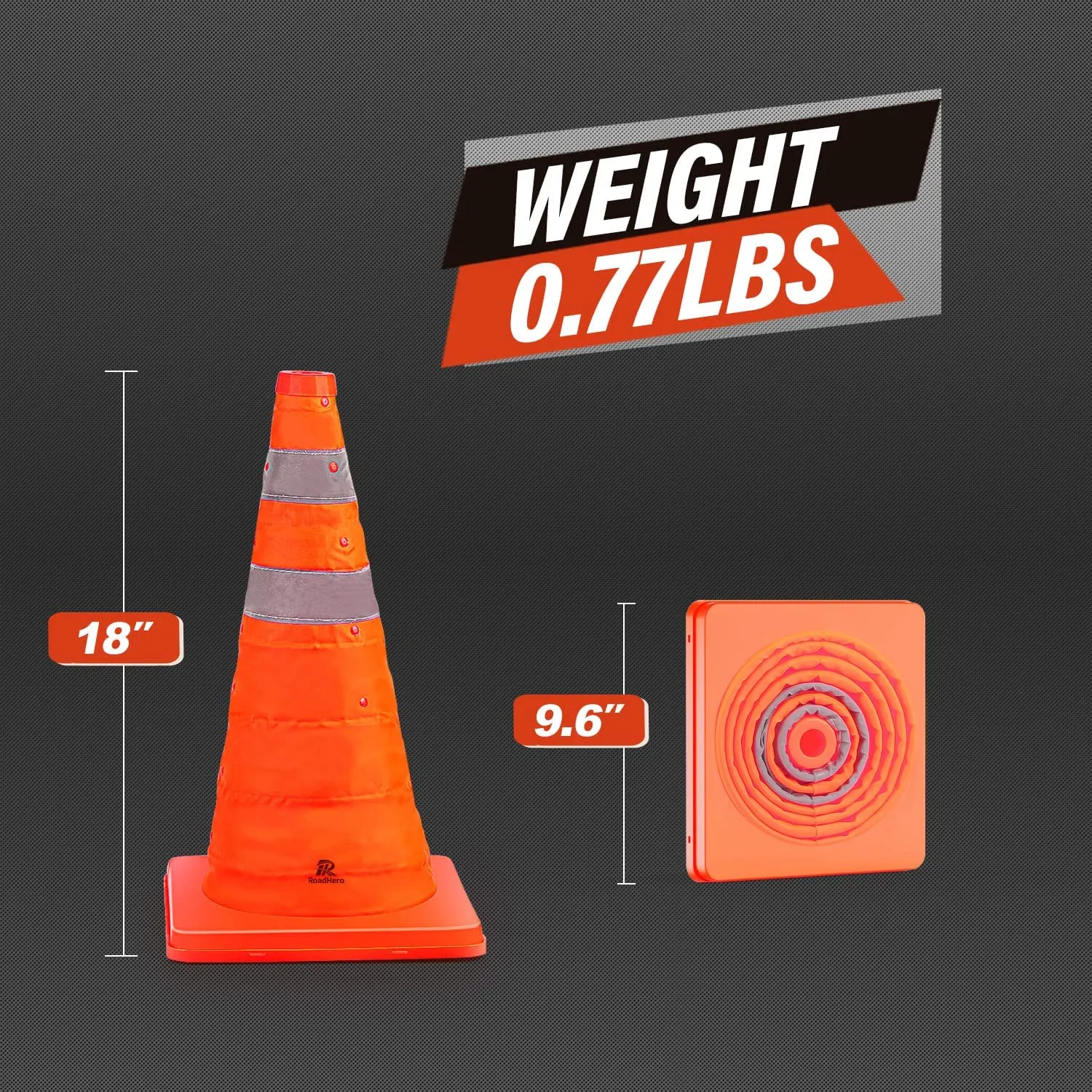 RoadHero 18 Inch 4 Pack Collapsible Traffic Safety Cones, Multi Purpose Pop-up Cones with Reflective Collar for Road Safety, Orange Cones for Driving Training, Parking Lots