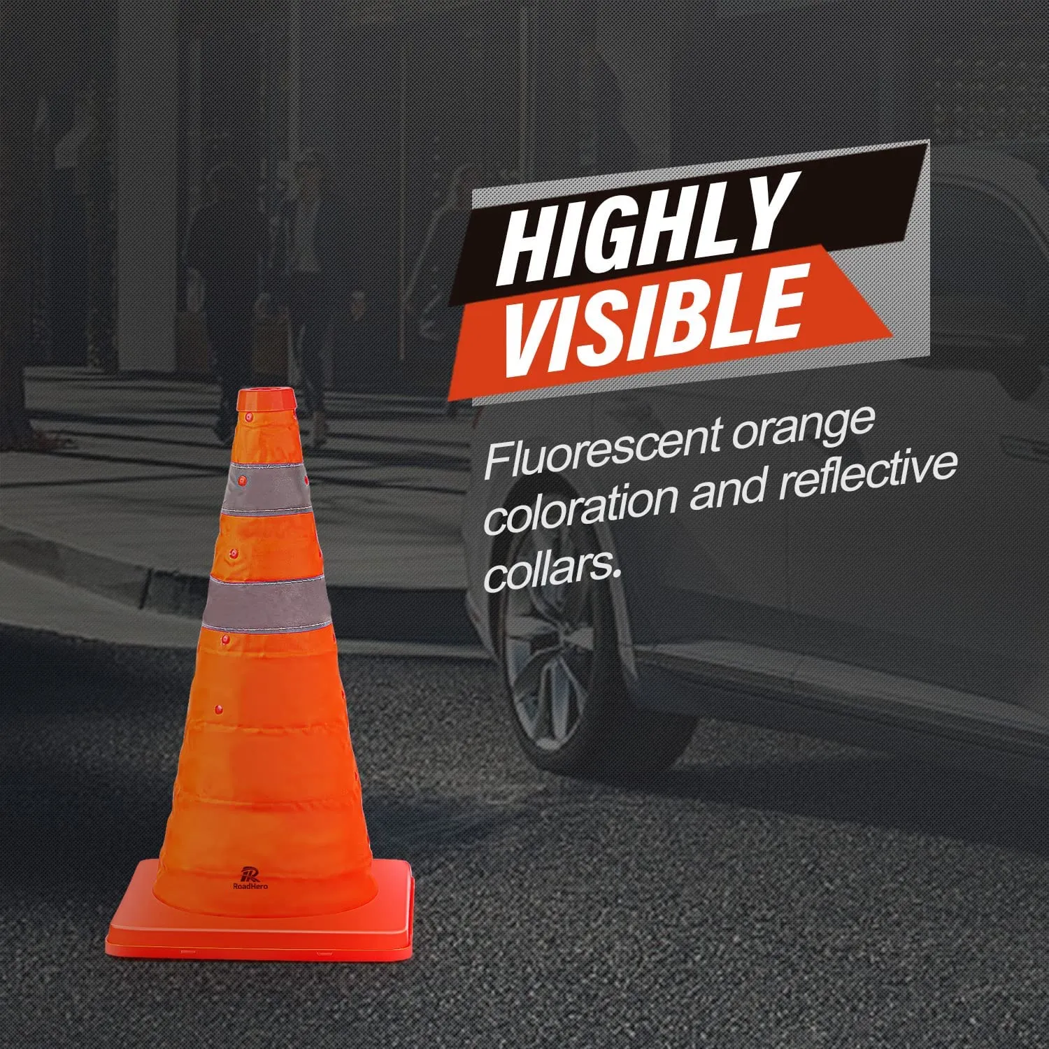RoadHero 18 Inch 4 Pack Collapsible Traffic Safety Cones, Multi Purpose Pop-up Cones with Reflective Collar for Road Safety, Orange Cones for Driving Training, Parking Lots