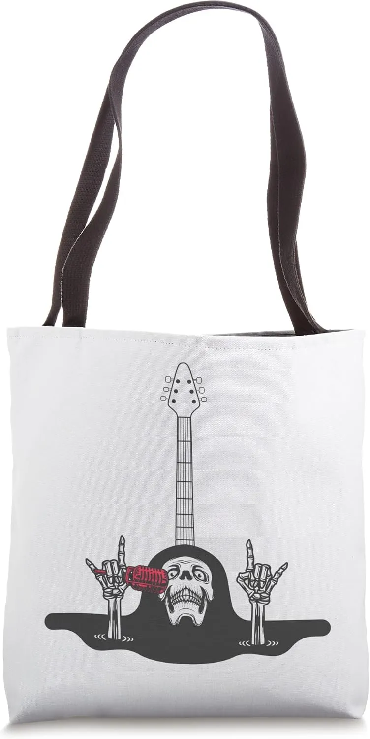 Rock & Roll Skeleton Guitar Player Figurine Music Lover Tote Bag