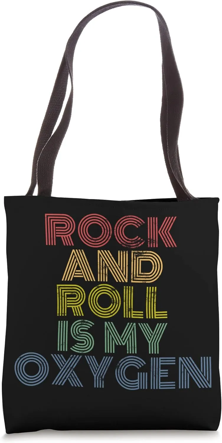 Rock And Roll Is My Oxygen retro 70s vintage distressed Tote Bag