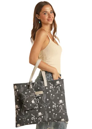 Rock and Roll Unisex Printed Bag With Woven Strap - Black
