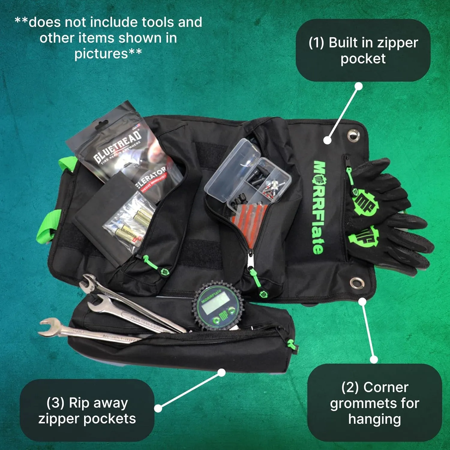Rock N Roll Versatile Tool Roll Bag off Road Organizer | 3 Rip Away Zipper Pockets and 1 Built-In Zipper Pocket | Durable 600D Material with Buckles for Rolling Up