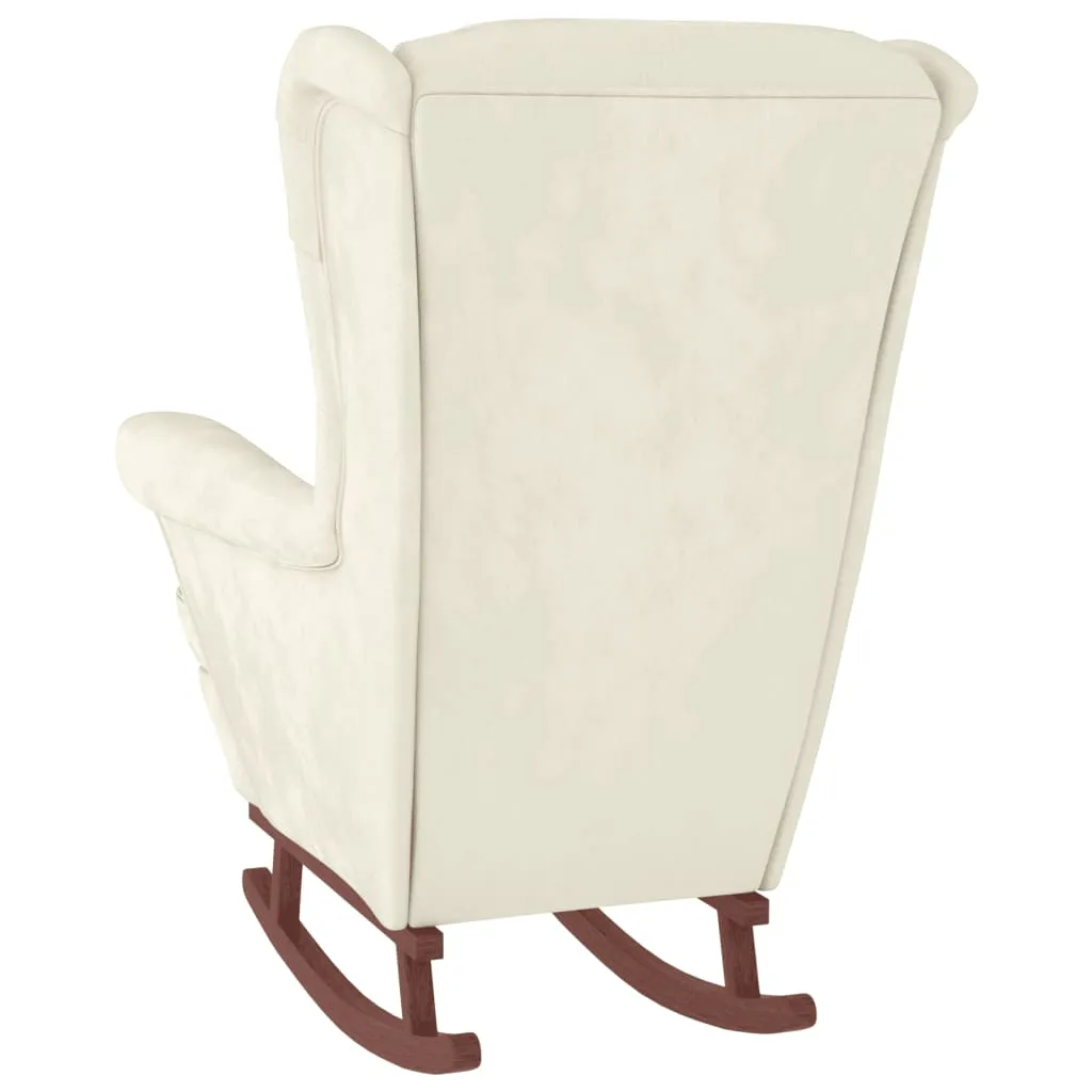 Rocking Chair with Solid Wood Rubber Legs Cream Velvet