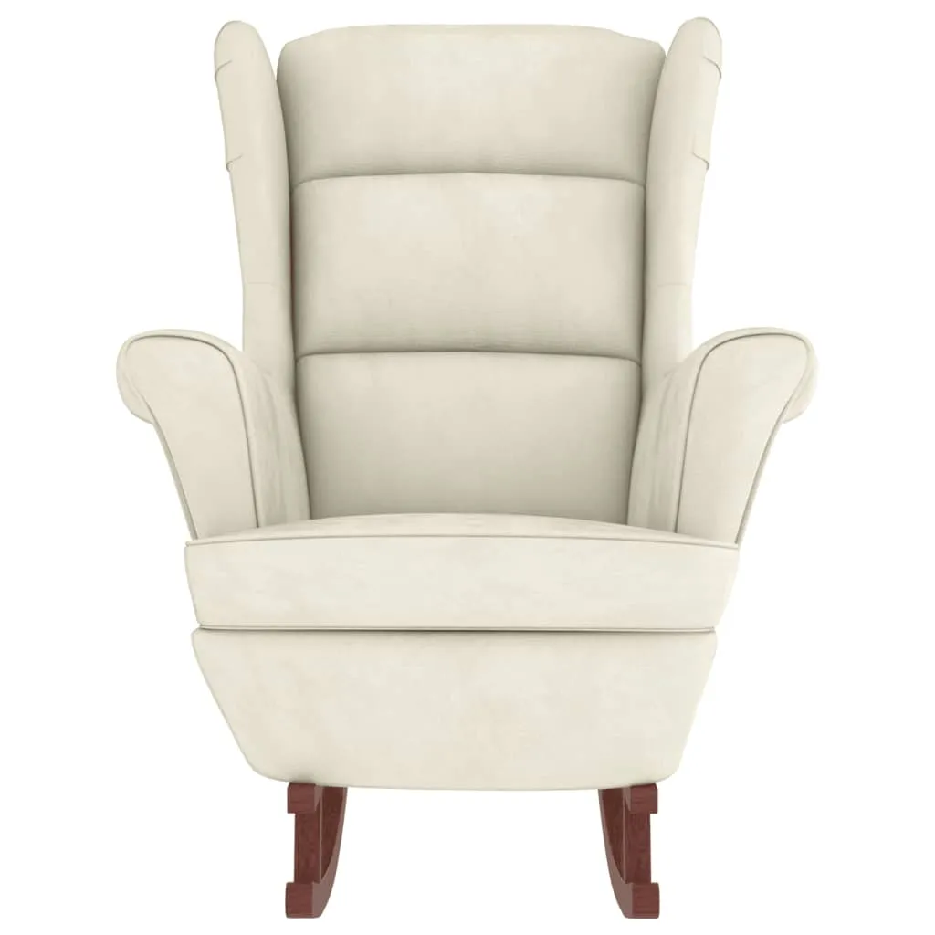 Rocking Chair with Solid Wood Rubber Legs Cream Velvet