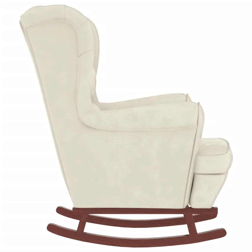 Rocking Chair with Solid Wood Rubber Legs Cream Velvet
