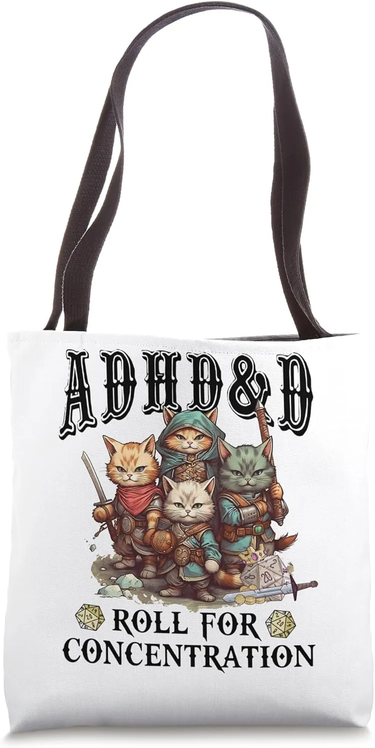 Roll For Concentration Funny Quote Apparel Cat Funny Gamer Tote Bag