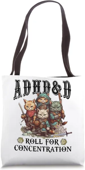 Roll For Concentration Funny Quote Apparel Cat Funny Gamer Tote Bag