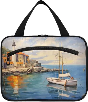 Romantic Entitled Seaport Toiletry Bag, Large Waterproof Hanging Travel Makeup Organizer Bag, Portable Travel Cosmetic Bag with Handle for Women and Men, Medium