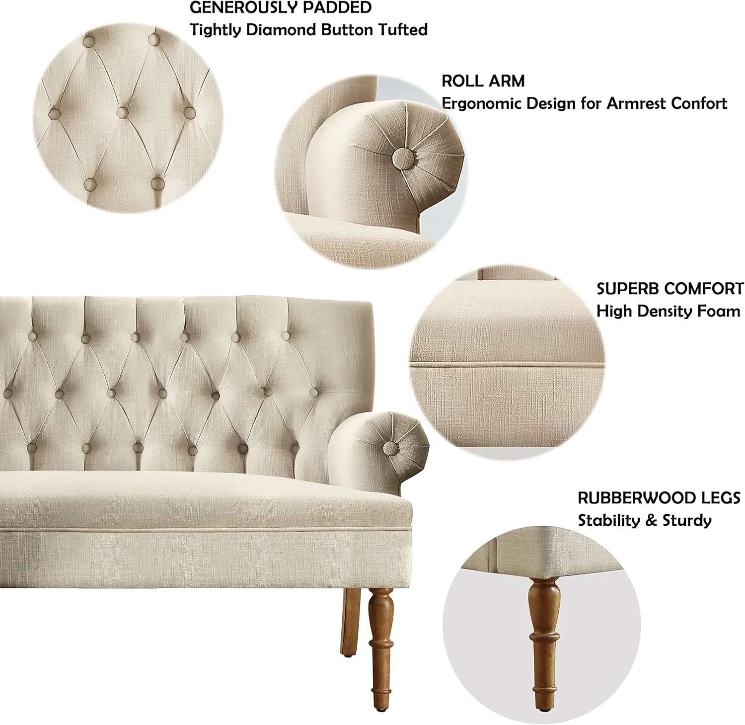Rosevera Drennan Loveseat - Sofa for Living Room, Couch in a Box, Linen, Beige