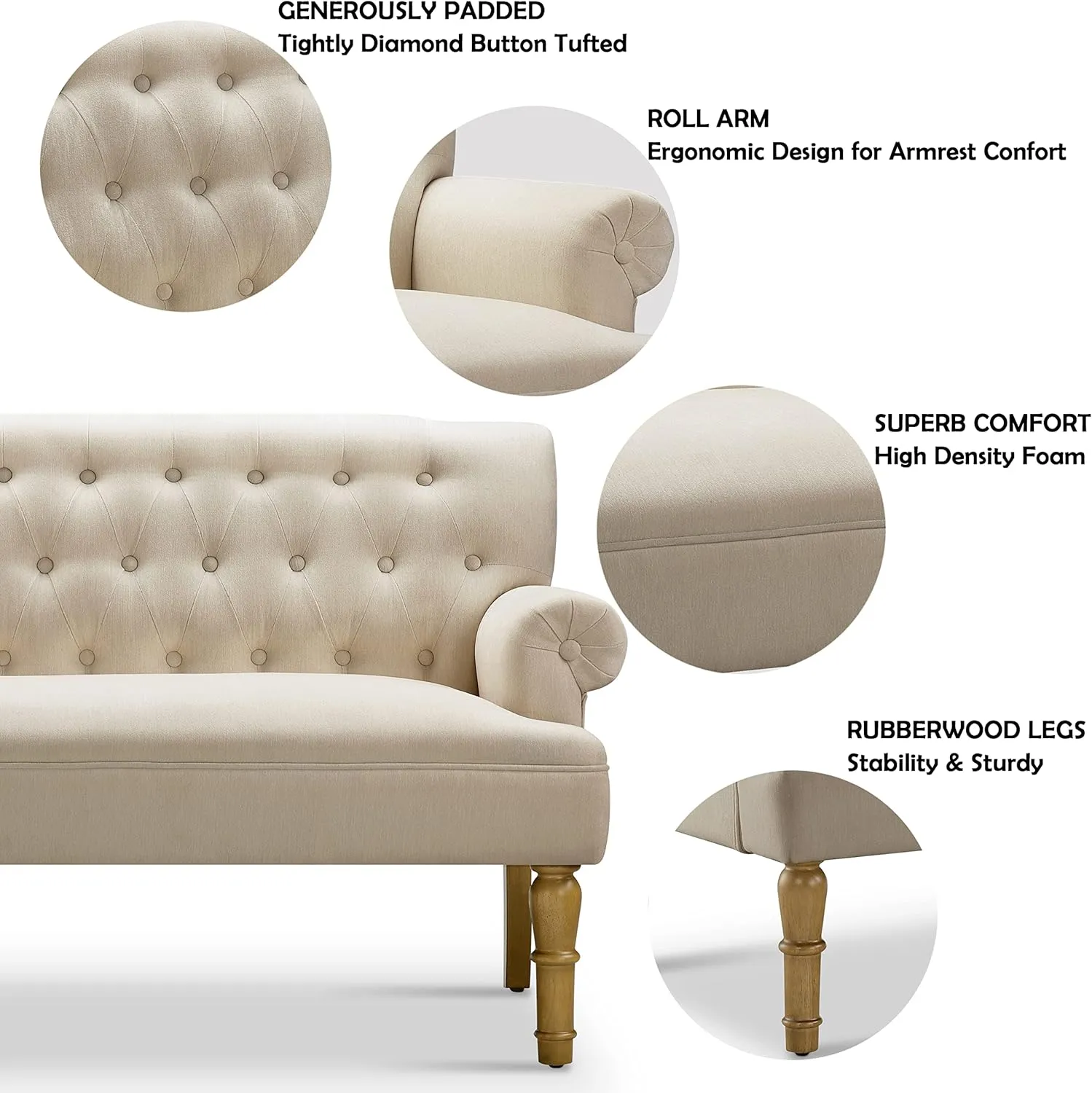 Rosevera Drennan Loveseat Sofas for Living Room Couch in a Box Sofa Para Sala Love Seats Furniture Velve Pearl Beige