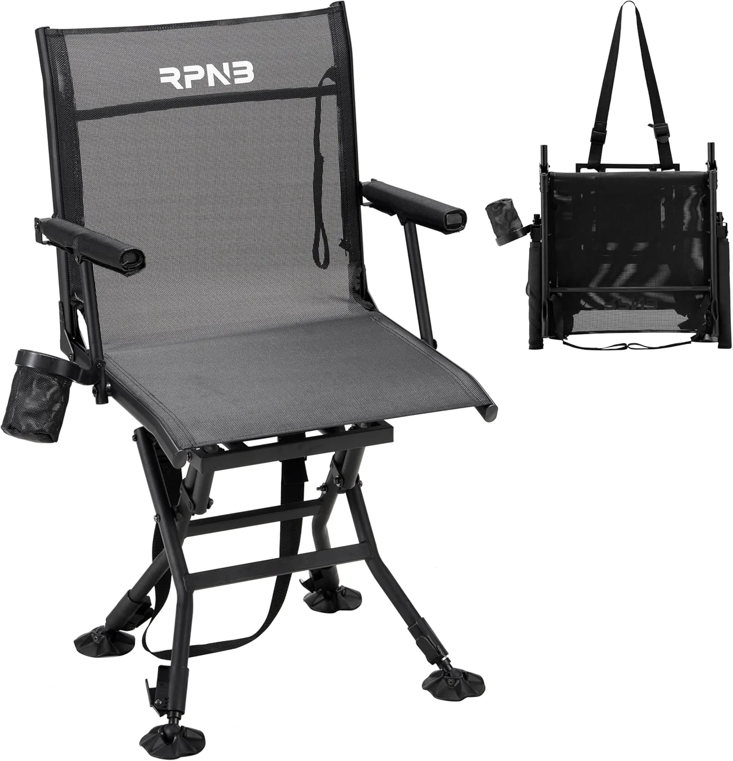 RPNB Hunting Chair, Noiseless 360° Swivel Hunting Blind Chair with All-Terrain Duck Feet and Telescopic Legs, Black