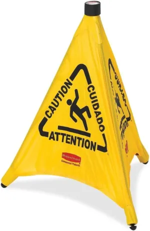 Rubbermaid Commercial Products Multilingual "Wet Floor" Pop-Up Floor Cone, 20-Inch, Yellow, Warning Sign for Grocery Stores/Office/Restaurant/Malls