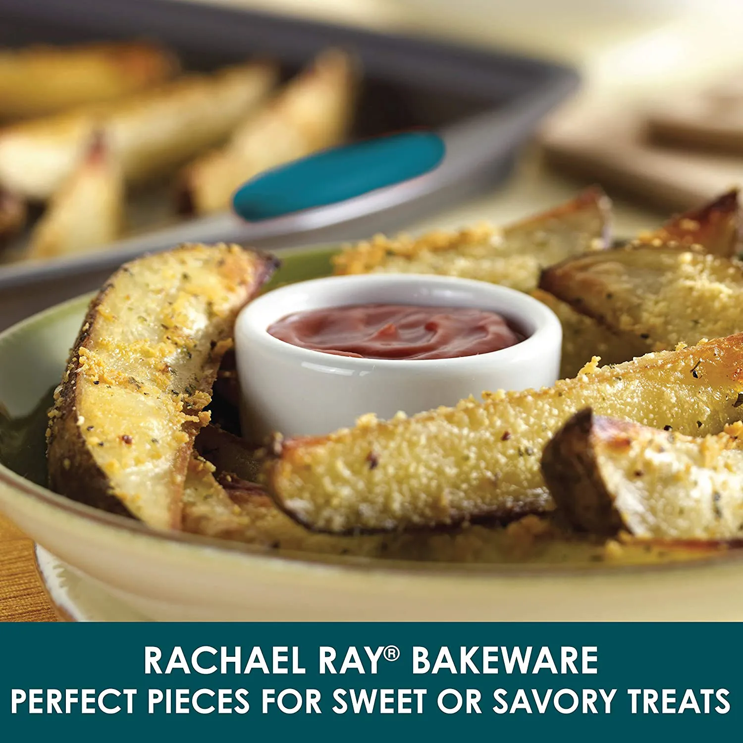 Rynx | Rachael Ray Nonstick Bakeware Set with Grips includes Nonstick Bakeware, Bake Sheet, and Nonstick Loaf Pan - 5 or 10 Pieces