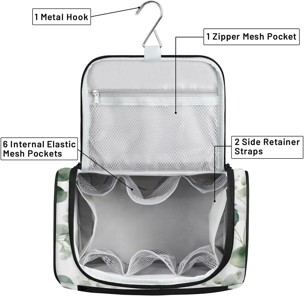 Sage Green Travel Toiletry Bag for Men and Women, Large Hanging Makeup Bag Organizer Toiletries Bag for Travel, Eucalyptus Leaf Cosmetic Bag with Handle