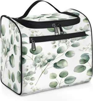 Sage Green Travel Toiletry Bag for Men and Women, Large Hanging Makeup Bag Organizer Toiletries Bag for Travel, Eucalyptus Leaf Cosmetic Bag with Handle