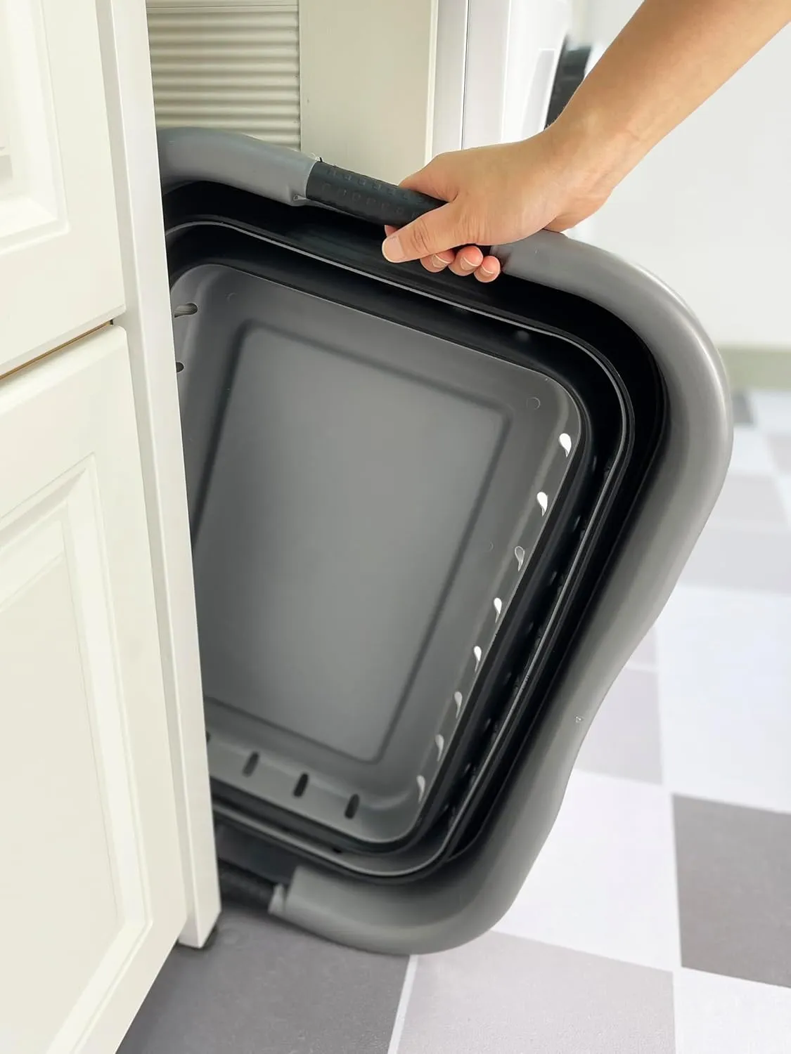 SAMMART 41L (10.8 gallon) Set of 2 Collapsible 3 Handled Plastic Laundry Basket-Foldable Pop Up Storage Container/Organizer-Portable Washing Tub-Space Saving Hamper/Basket (2, Grey/Black)