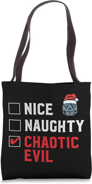 Santa's Chaotic Evil List D20 Tabletop Gamer Funny Christmas Tote Bag
