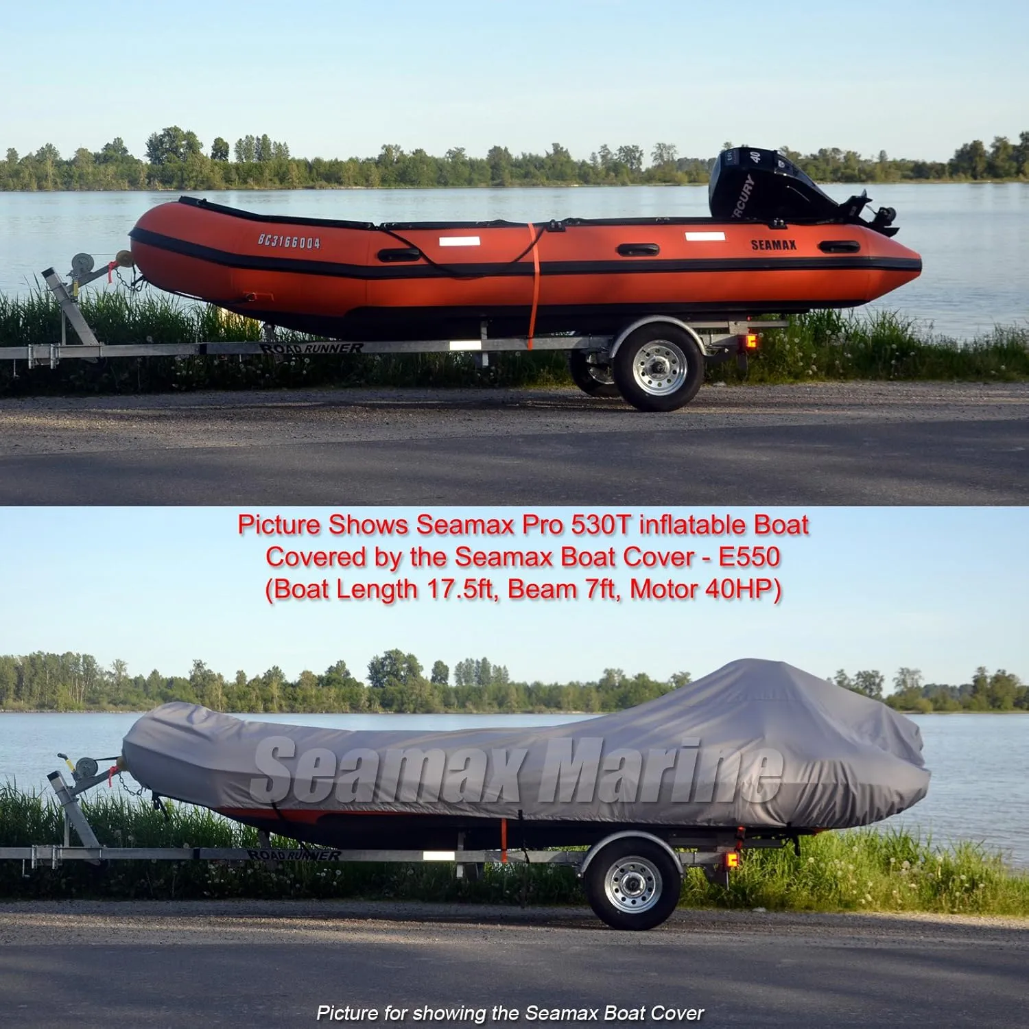 Seamax Inflatable Boat Cover, B Series for Beam Range 4.7' to 5.2' (FEET), 5 Sizes fits Length 8.3' to 11.5' (FEET)