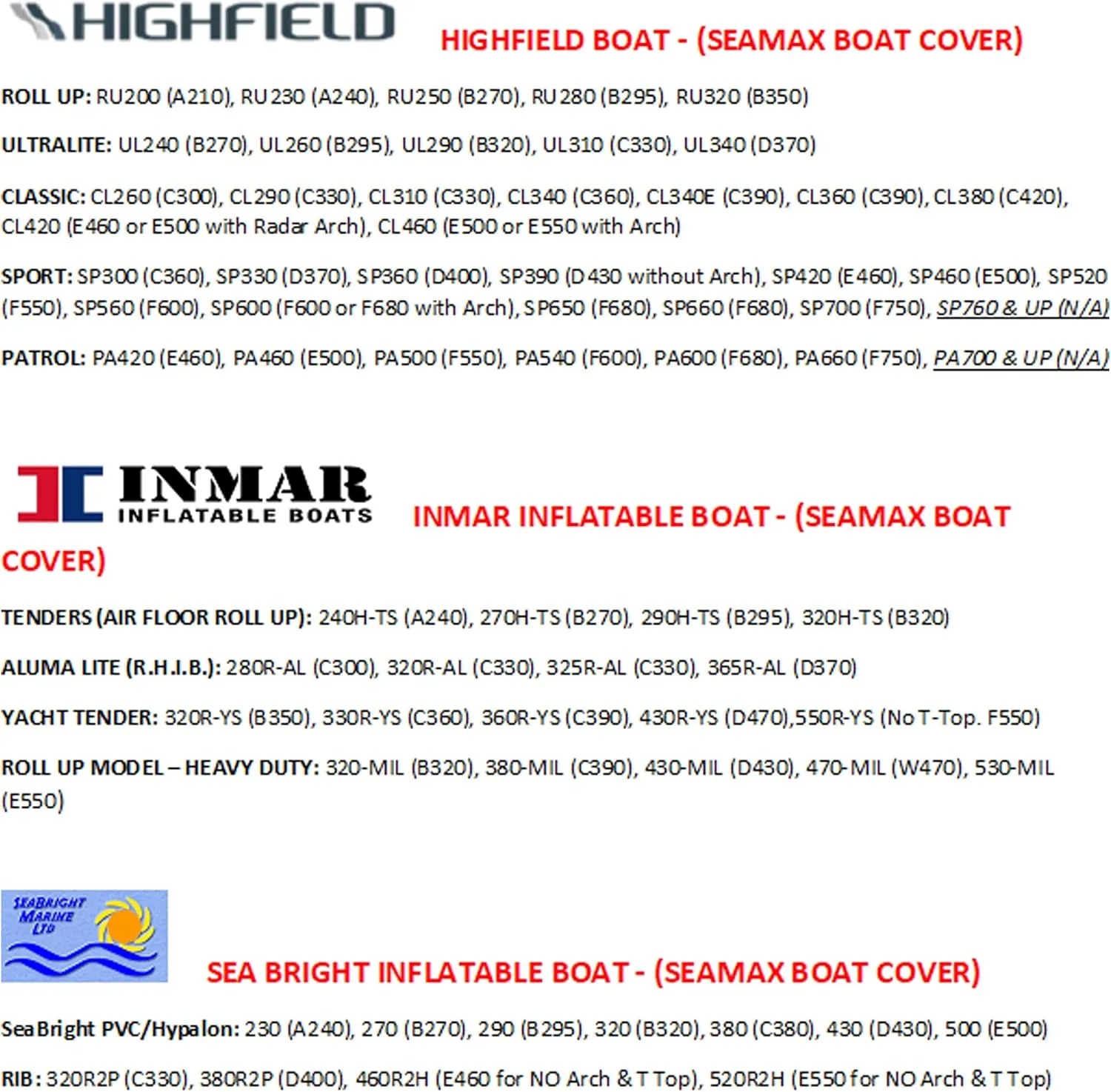 Seamax Inflatable Boat Cover, B Series for Beam Range 4.7' to 5.2' (FEET), 5 Sizes fits Length 8.3' to 11.5' (FEET)