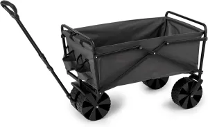 Seina Heavy Duty Steel Frame Collapsible Folding Outdoor Portable Utility Cart Wagon with All Terrain Plastic Wheels and 150 Pound Capacity, Gray