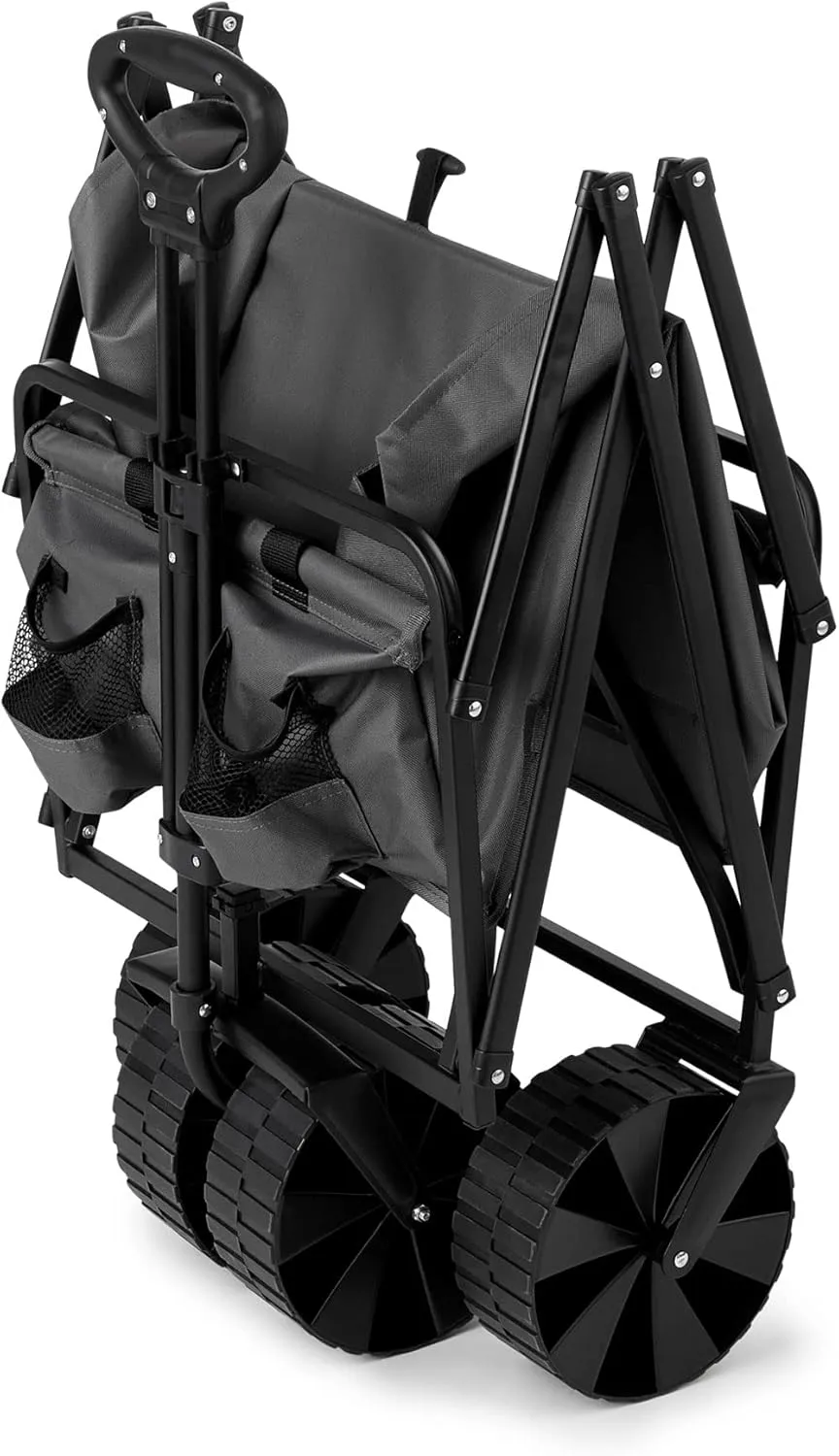 Seina Heavy Duty Steel Frame Collapsible Folding Outdoor Portable Utility Cart Wagon with All Terrain Plastic Wheels and 150 Pound Capacity, Gray