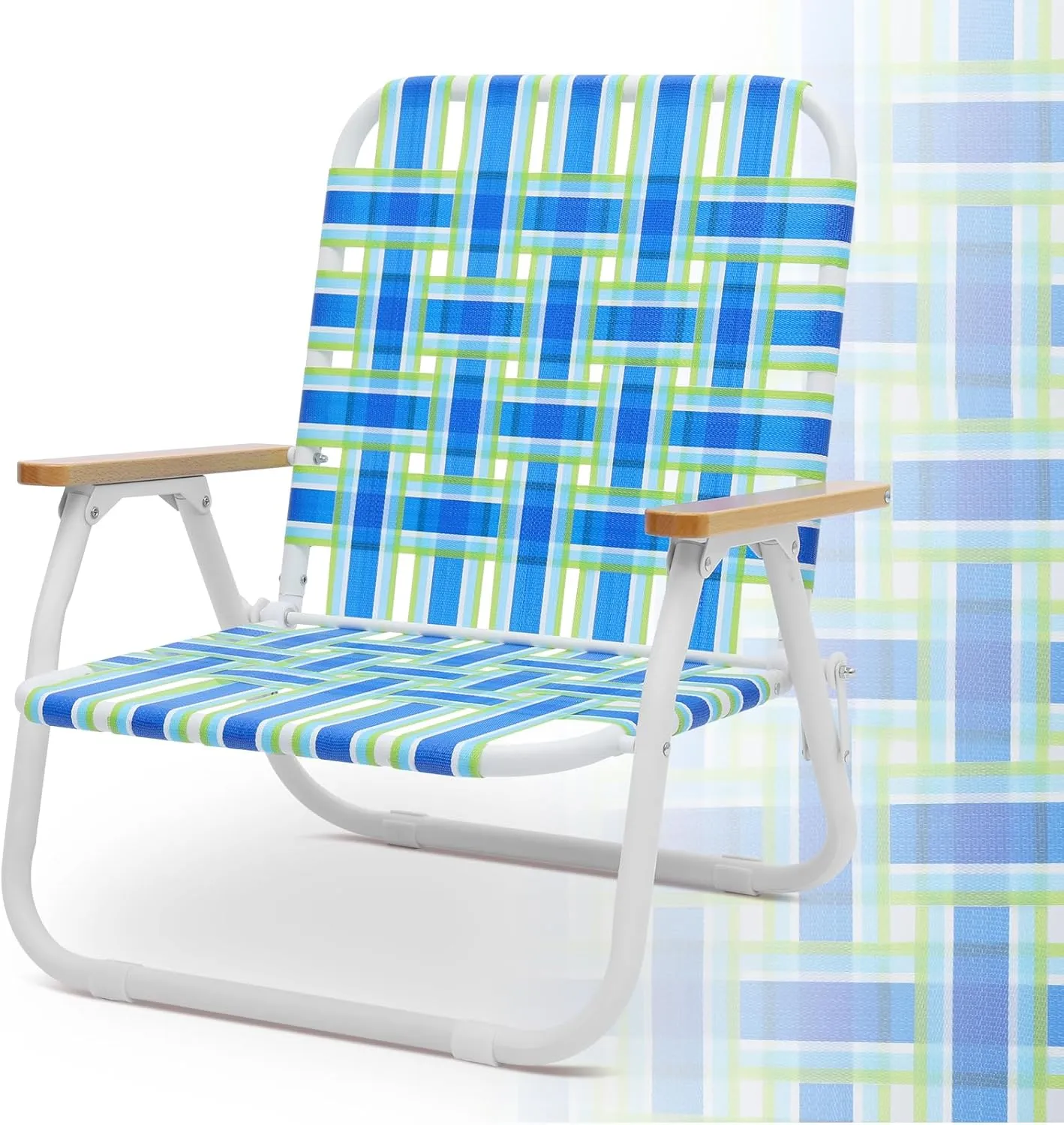Sekey Folding Lawn Chairs, Beach Chairs for Adults with Highback, Camping Chairs with Webbed Airflow Mesh, Patio Chairs with Rust-Proof Coating, Webbed Lawn Chair for Outdoor, Fishing, Backyard