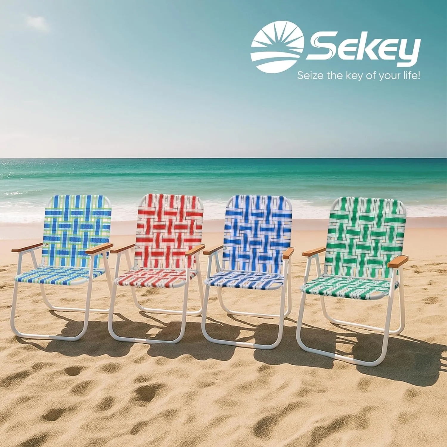 Sekey Folding Lawn Chairs, Beach Chairs for Adults with Highback, Camping Chairs with Webbed Airflow Mesh, Patio Chairs with Rust-Proof Coating, Webbed Lawn Chair for Outdoor, Fishing, Backyard