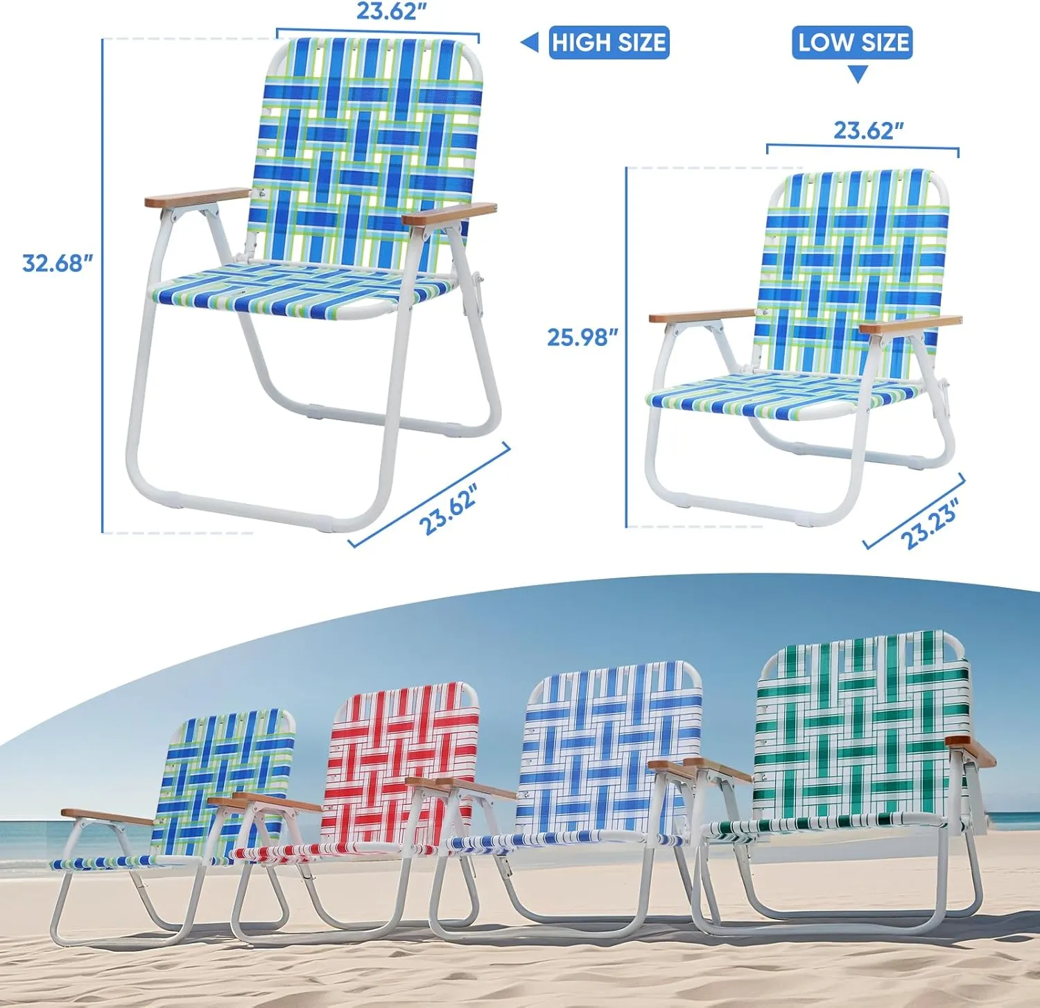 Sekey Folding Lawn Chairs, Beach Chairs for Adults with Highback, Camping Chairs with Webbed Airflow Mesh, Patio Chairs with Rust-Proof Coating, Webbed Lawn Chair for Outdoor, Fishing, Backyard