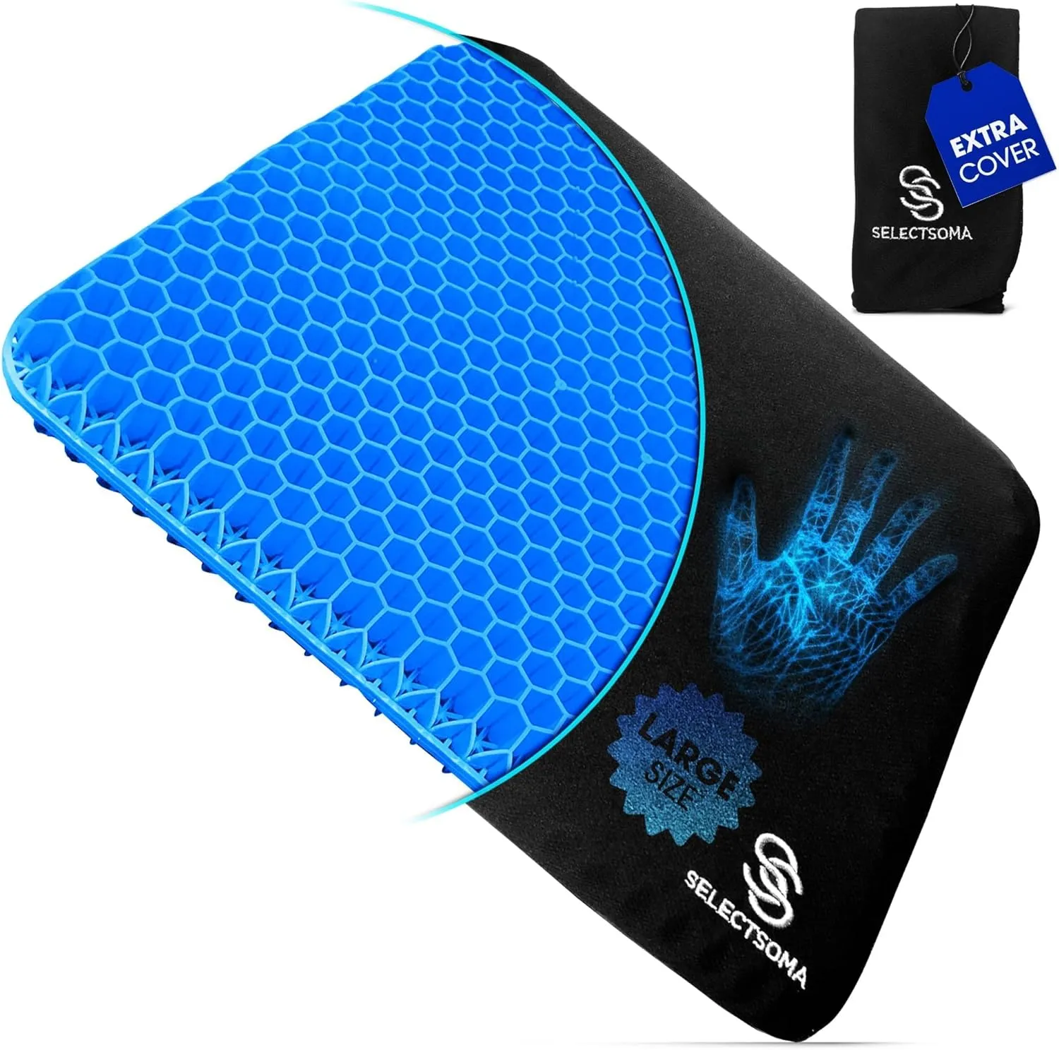 SelectSoma Large Gel Seat Cushion for Desk Chair - Pressure Relief for Back, Sciatica, Coccyx, and Tailbone Pain While Long Sitting – Wheelchair Cushion – Car and Truck Chair Pad