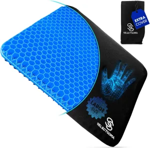 SelectSoma Large Gel Seat Cushion for Desk Chair - Pressure Relief for Back, Sciatica, Coccyx, and Tailbone Pain While Long Sitting – Wheelchair Cushion – Car and Truck Chair Pad