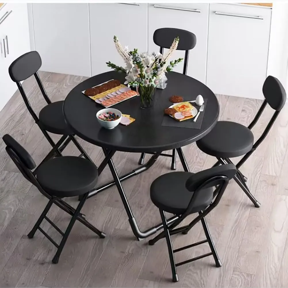 Set of 2 Portable Folding Round Stool,Cushioned Padded Folding Bar Stool,for Outdoor Indoor Fishing Hiking Gardening Travel（Sitting Height:17.7in）,Black-Seat Height 45cm 2 Piece