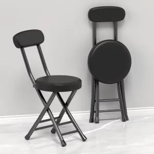 Set of 2 Portable Folding Round Stool,Cushioned Padded Folding Bar Stool,for Outdoor Indoor Fishing Hiking Gardening Travel（Sitting Height:17.7in）,Black-Seat Height 45cm 2 Piece