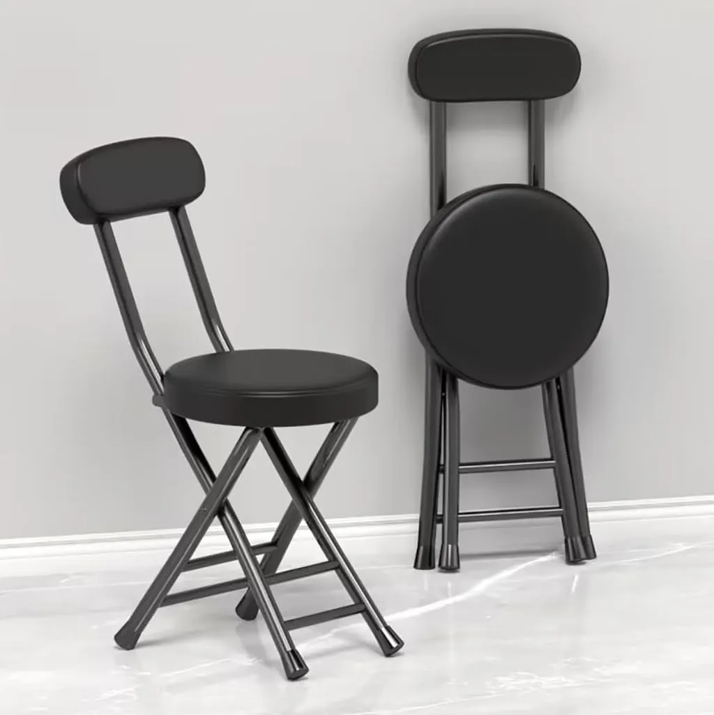 Set of 2 Portable Folding Round Stool,Cushioned Padded Folding Bar Stool,for Outdoor Indoor Fishing Hiking Gardening Travel（Sitting Height:17.7in）,Black-Seat Height 45cm 2 Piece