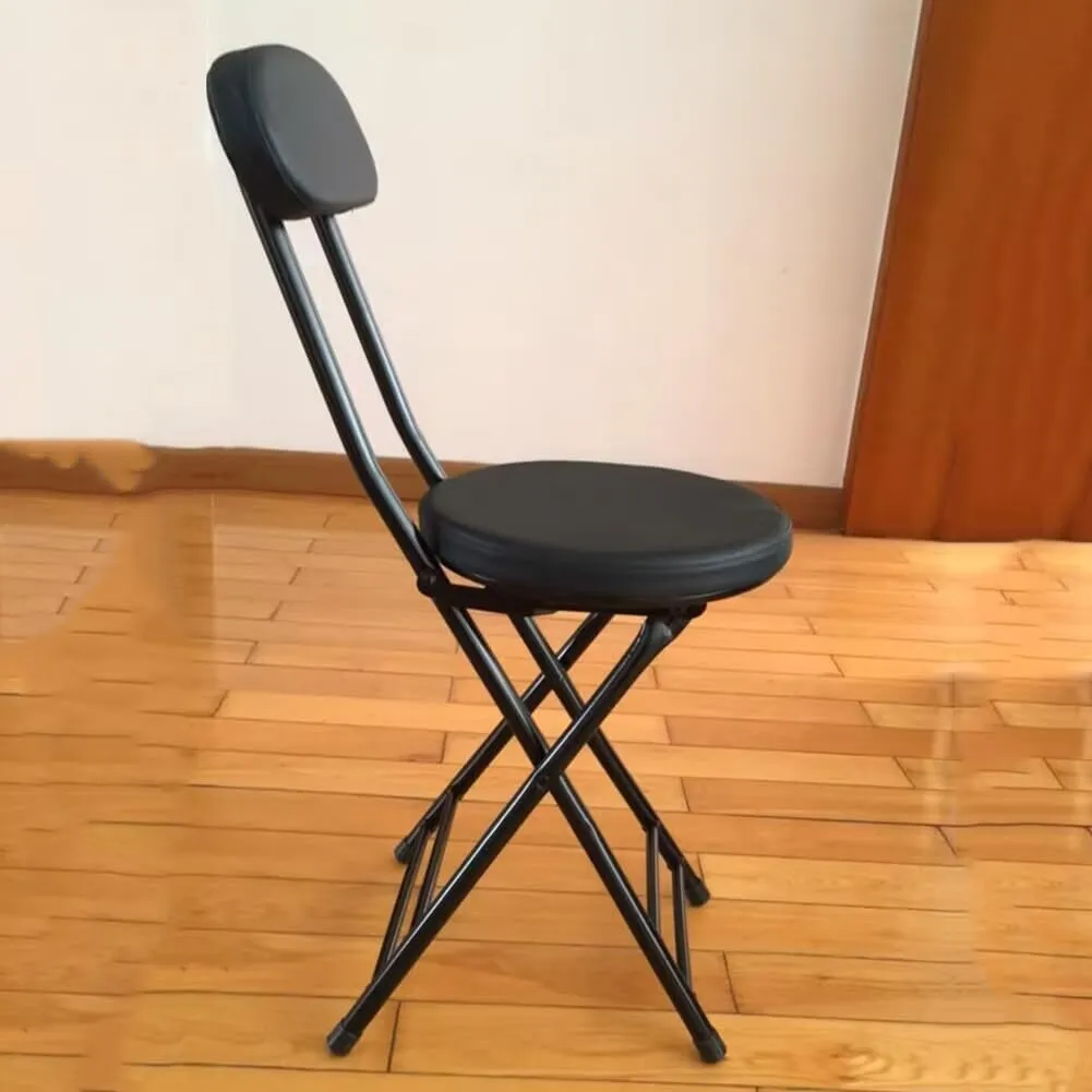 Set of 2 Portable Folding Round Stool,Cushioned Padded Folding Bar Stool,for Outdoor Indoor Fishing Hiking Gardening Travel（Sitting Height:17.7in）,Black-Seat Height 45cm 2 Piece
