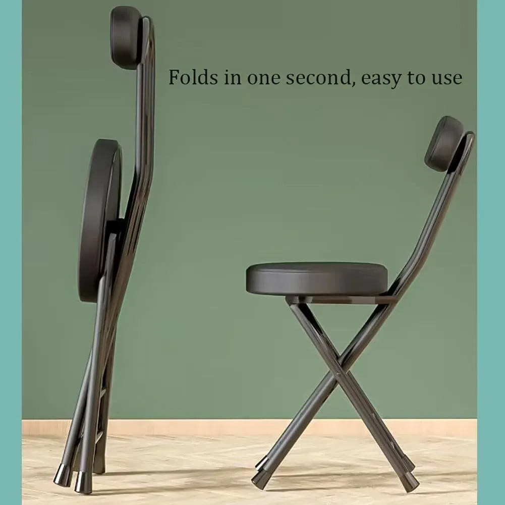 Set of 2 Portable Folding Round Stool,Cushioned Padded Folding Bar Stool,for Outdoor Indoor Fishing Hiking Gardening Travel（Sitting Height:17.7in）,Black-Seat Height 45cm 2 Piece