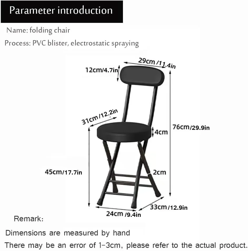 Set of 2 Portable Folding Round Stool,Cushioned Padded Folding Bar Stool,for Outdoor Indoor Fishing Hiking Gardening Travel（Sitting Height:17.7in）,Black-Seat Height 45cm 2 Piece