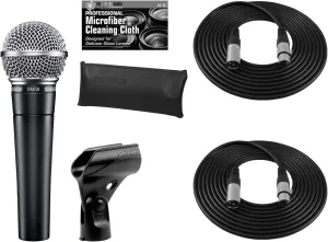 Shure SM58-LC Cardioid Dynamic Vocal Microphone   Extra Two (2) XLR Cables Bundle