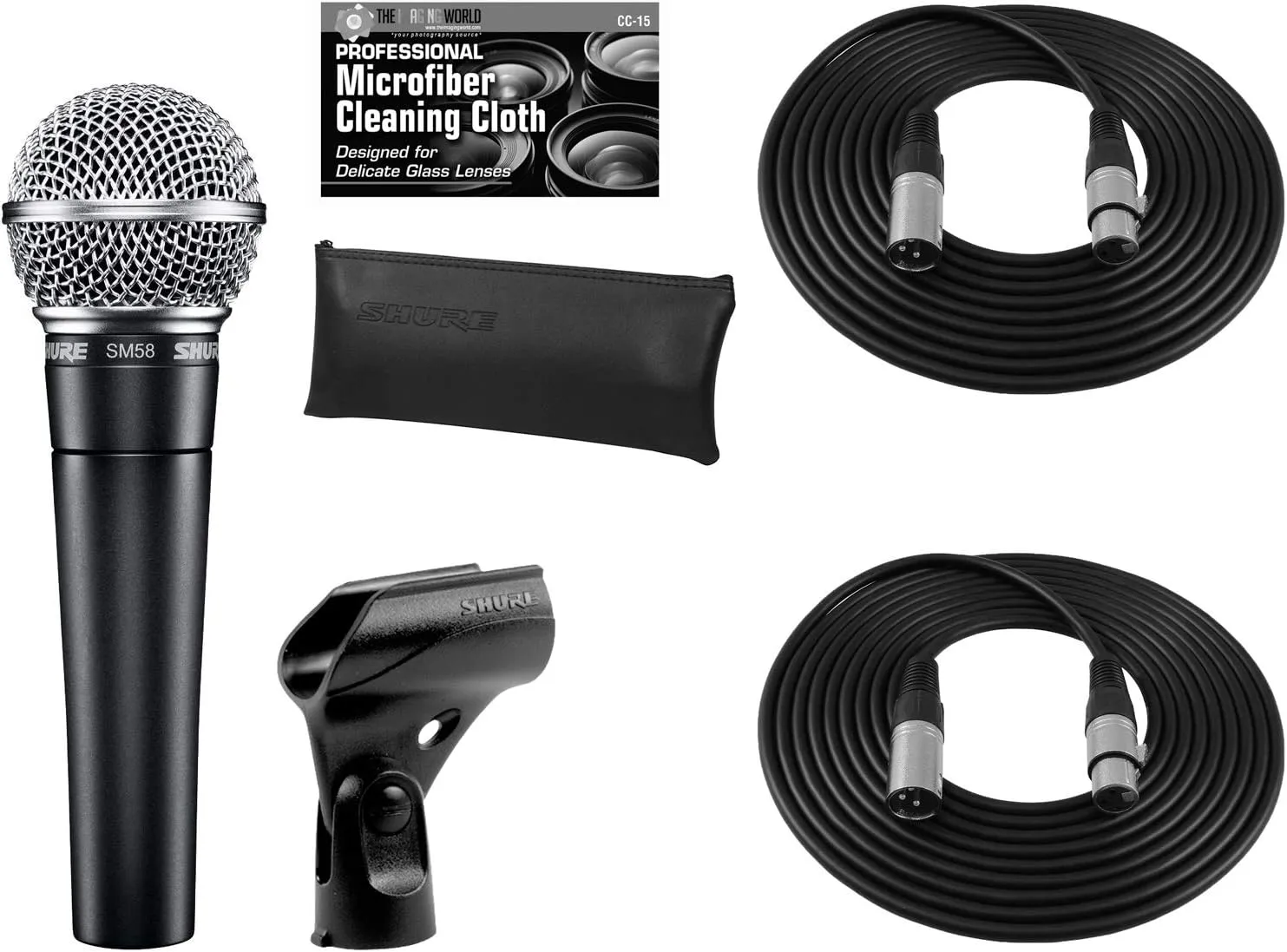 Shure SM58-LC Cardioid Dynamic Vocal Microphone   Extra Two (2) XLR Cables Bundle