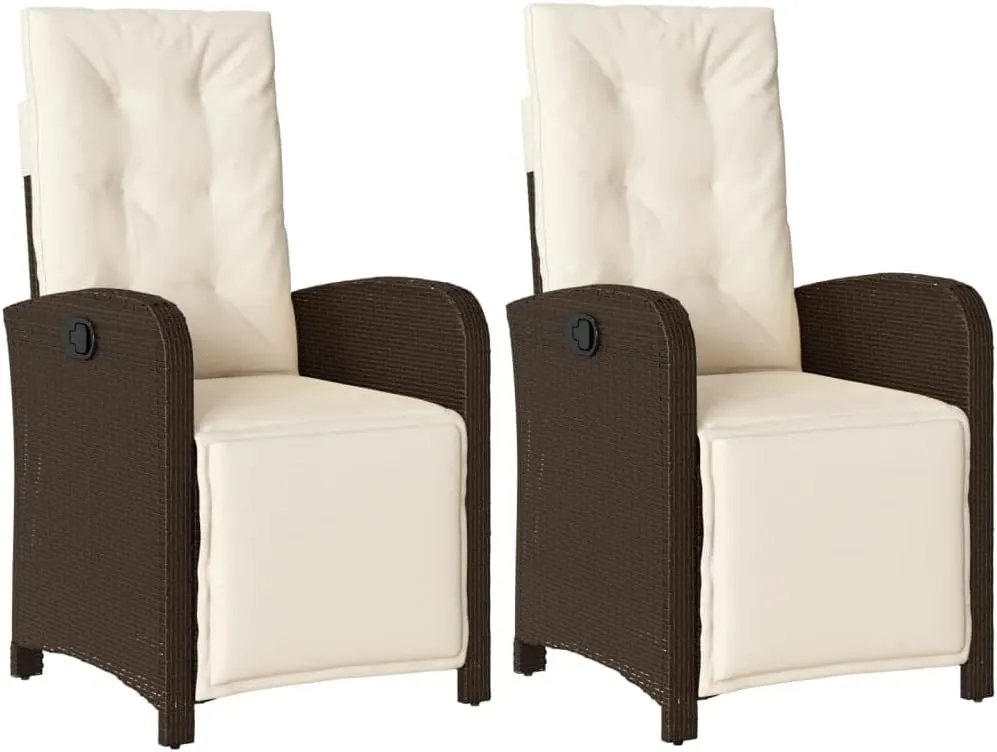 Sillas De Patio Beach Chair Lawn Chairs Dining Room Chairs - Reclining Patio Chairs 2 pcs with Footrest Brown Poly Rattan for Garden Beaches Outside Terrace